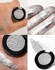Silver Glitter Eyeshadow, Highly Pigmented Diamond Pressed Powder Eye Shadow, Sparkle Makeup & Highlight, Long-Lasting Mineral Metallic Cosmetics for Face/Nails/Hair, Metal Finish(1H Pearly Bling)