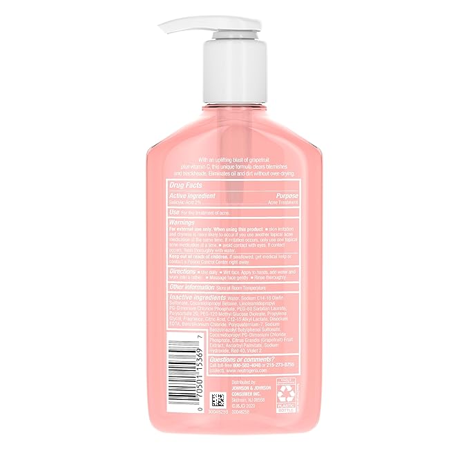 Neutrogena Oil-Free Pink Grapefruit Pore Cleansing Acne Wash and Daily Liquid Facial Cleanser with 2% Salicylic Acid Acne Medicine and Vitamin C, Twin Pack, 9.1 fl. oz, 2 Pack