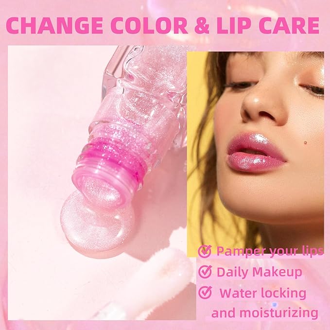 LANGMANNI Hydrating Lip Glow Oil,Moisturizing Nourishing Lip Oil,Light Colour Gloss Tinting And Non-sticky Lip Oil For Dry Lips Lip Care (Color Changing 2Pcs)