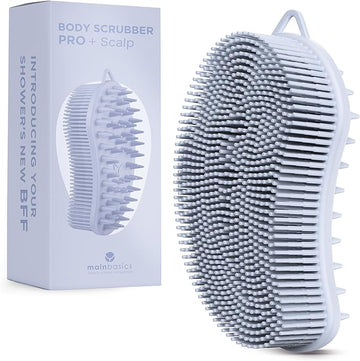 MainBasics Silicone Body Scrubber – Dual-Sided Shower & Scalp Scrubber, Gentle Silicone Loofah Alternative for Deep Clean (Frosted Sky, Scalp)