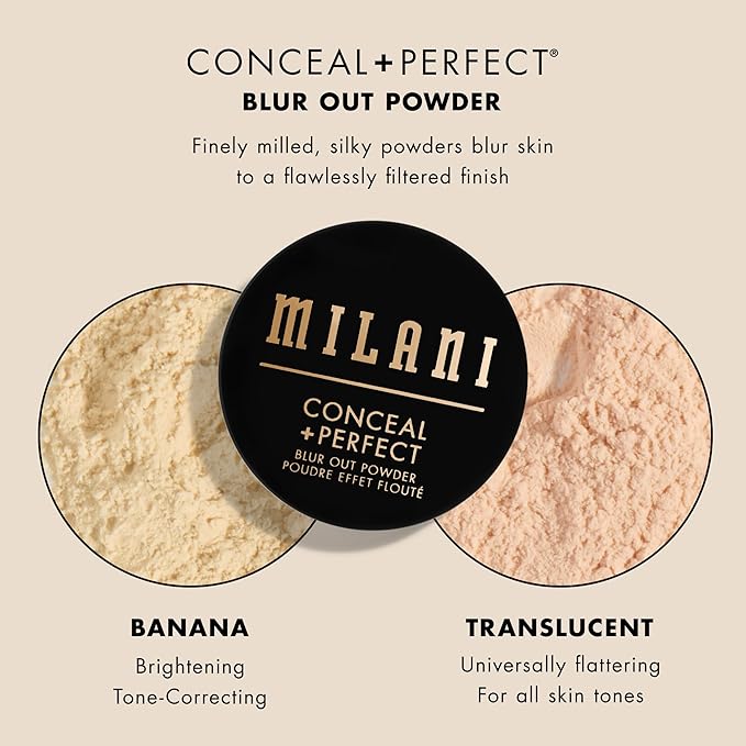 Milani Conceal + Perfect Setting Powder Makeup -Banana Blur Out Talc-free Formula, Pore Blurring Filtered Finish