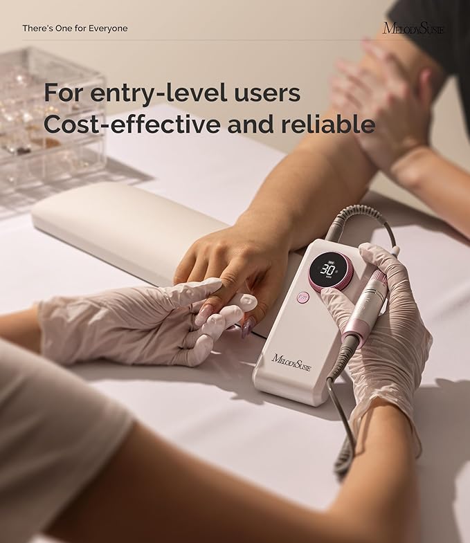 MelodySusie 2 in 1 Professional Nail Drill, 30000 RPM SC330G Electric Nail File with Kickstand for Gel Nails Polishing Removing, Portable Cordless Nail Efile for Manicure Pedicure at Home & Salon,Rose