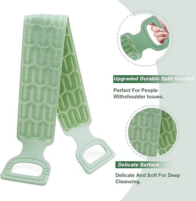 Exfoliating Back Scrubber for Shower, Back Massage Bath Brush, Double-Sided Back Scrub Washcloth to Clean Your Body Deeply for Men & Women Skin Care (Green)