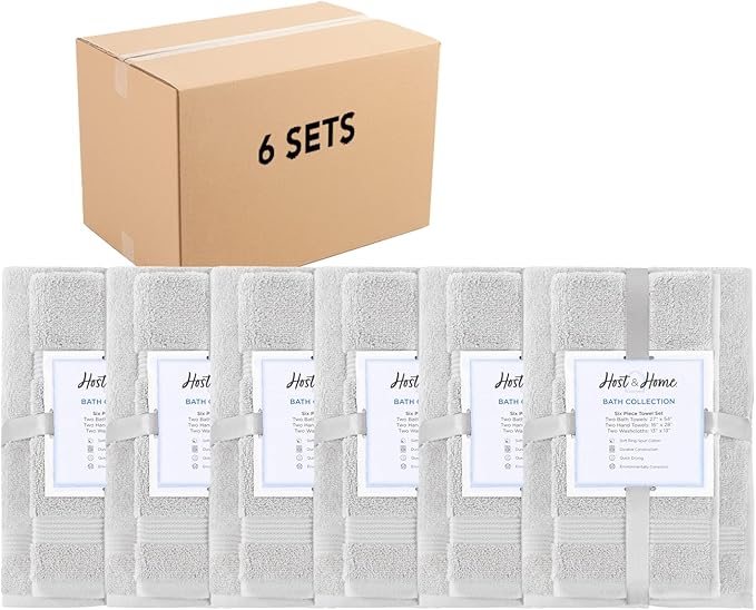 Arkwright Bath Towels Set of 6 - (Case of 36) Super Soft 100% Cotton, 600 GSM Quick Dry & Absorbent, Luxury Bathroom Essentials with 12 Shower Towels, 12 Hand Towels and 12 Washcloths, Titanium Grey