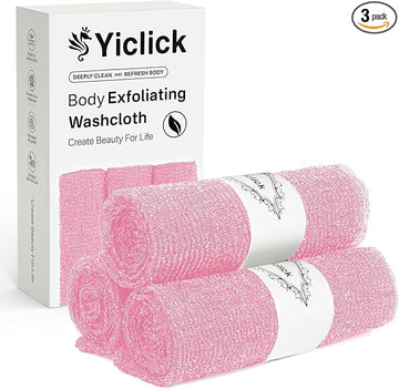 Yiclick Exfoliating Washcloth Towel【3 Pack】- Exfoliating Body Scrubber Exfoliator, Back Scrubber for Shower Bath, Exfoliate Rags Wash Cloths, Loofah Lufa Sponge, Body Scrub & Exfoliation Women Men