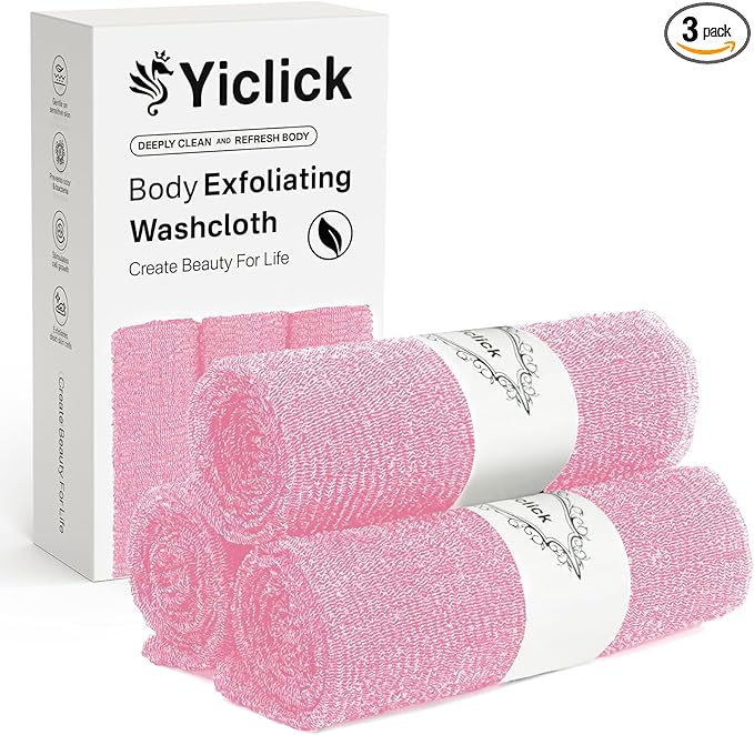 Yiclick Exfoliating Washcloth Towel【3 Pack】- Exfoliating Body Scrubber Exfoliator, Back Scrubber for Shower Bath, Exfoliate Rags Wash Cloths, Loofah Lufa Sponge, Body Scrub & Exfoliation Women Men