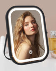 Travel Mirror with Lights, Small LED Makeup Mirror with Lights,Portable Desk Mirror 1200mAh Battery,3 Color Modes,Dimmable Touch Screen, Tabletop Folding Compact Mirror,Women Gift