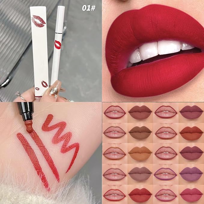 Longwear Liquid Lip Liner, Matte Lip Tint Stain Marker Pen, 2 in1 Liquid Lipstick & Lip Liner Pencil, Long Lasting Waterproof Lip gloss for Women, Fuller Lips Makeup (06(Cherry Red))