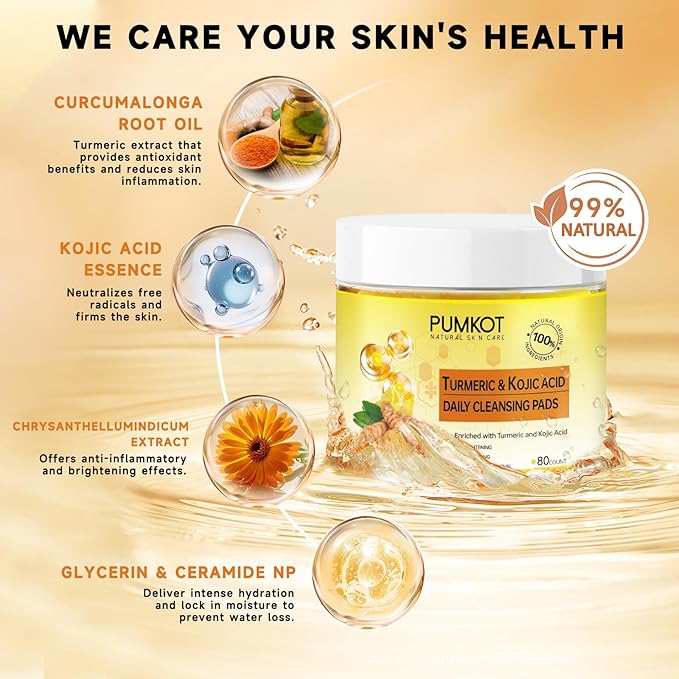 Turmeric Kojic Acid Cleansing Pads, Turmeric Face Scrub Pads Enriched with Kojic Acid, 80PCS