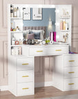 PAKASEPT Vanity Set with Lighted Mirror, 43'' Makeup Vanity with Charging Station, Vanity Desk with 9PCS LED Bulb, Storage Shelves, 7 Drawers for Bedroom(No Stool)