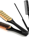 CHENGU 2 Pcs Hair Straightening Combs, Boar Bristles Clamp Double Sided Brush & V Shaped Styling Hair Comb, For Straightening Knotty Unkempt Hair (Gold, Black)