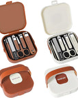 Nail Clippers and Beauty Tool Portable Set, Cuticle Nail Care Tools, 7pcs Stainless Steel Grooming Kit, Suitable for Home, Workplace, Outdoor Travel, Gift Giving, Salon., Beige+Brown