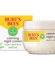 Burt's Bees Calming Night Cream, With Aloe and Rice Milk, Face Moisturizer For Sensitive Skin Infuses Skin With Moisture While You Sleep, 98.8 Percent Natural Origin, 1.8 oz. Tub