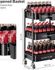 3 Tier Rolling Cart on Wheels, Metal Utility Storage Cart with Wheels, Three Tiered Craft Carts Organizer with Hanging Cups, Hooks, Mesh Basket for Bedside, Kitchen, Bathroom, Office, Art, Snack,Black