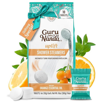 GuruNanda Uplift Shower Steamers for Aromatherapy (10 Pack), Relaxation Gifts for Women & Men with Essential Oils, Stress Relief, Home Spa & Self Care