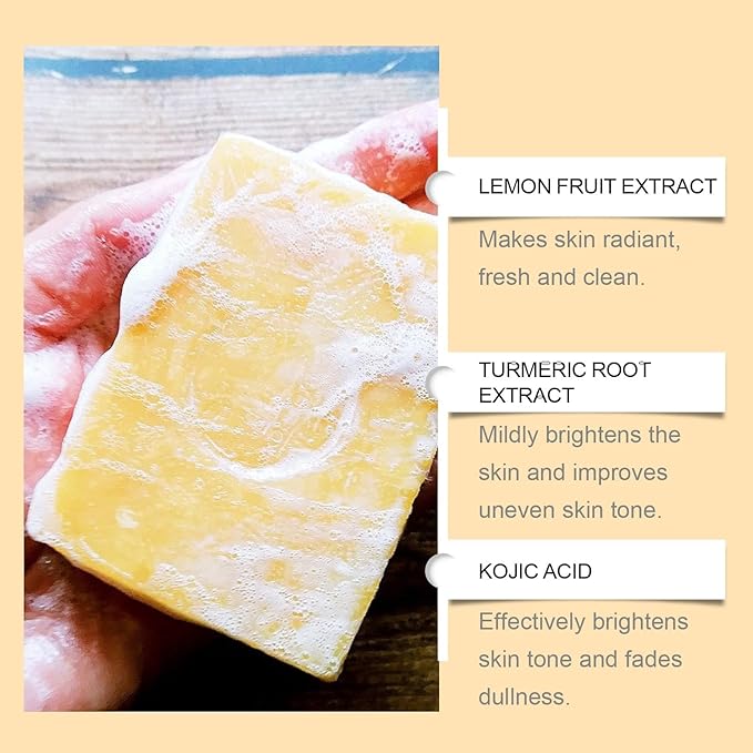 Turmeric Wash and Care 3 Piece Set, Turmeric Trio: Kojic Soap Bar/Facial Pads/Face Cleansing Wash with Brush, Jabon de Curcuma, Tumeric Soap Facial Cleaner Skincare Three Set for Face & Body (A)