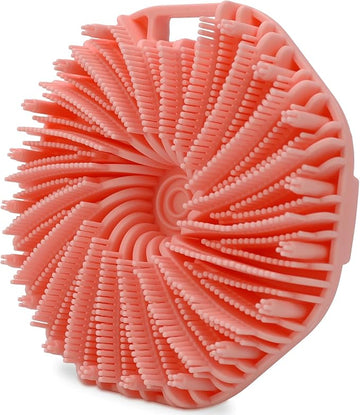 Silicone Body Scrubber, Exfoliating Body Scrubber for All Skin Types, Handheld Shower Brush with Rich Lathering and Easy Cleaning (Pink)