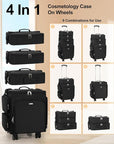 Relavel Rolling Makeup Case, 4 in 1 Hairstylist Traveling Bag Cosmetology Case on Wheels Large Hair Tools Cosmetics Train Case Makeup Artist Organizer (black with 4 additional small bags, Extra Large)