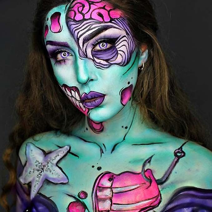 CCbeauty Professional 12 Colors Face Body Paint Kit Oil Non Toxic High Pigment Creamy Painting Palette for Halloween Costume Fancy SFX Cosplay Stage Makeup Set with 6 Wooden Premium Brushes, Deep