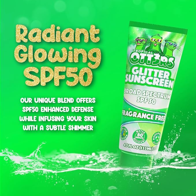 Glitter Sunscreen SPF 50 Lotion 4.5oz - Sparkle & Shimmer Sunscreen - Colored Sun screen for Kids & Women - UVA/UVB Sunshine Protection + 80 Min Water Resistant - (No Fragrance) (USA Made)
