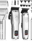 Hair Clippers for Men,4 in 1 Professional Hair Clippers T-Blade Trimmer Electric Foil Shaver Nose Hair Trimmer Set,Cordless Barber Hair Cutting Men’s Grooming Kit LCD Display Gifts (Silver)