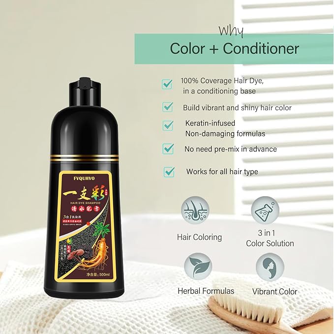Fvquhvo Silver Gray Hair Dye Shampoo, Instant Hair Color Shampoo, Silver Hair Dye for Women Men, Lasting Champu Para Canas, Easy to Use 16.90 Fl Oz
