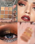 Neutral Nude Brown Eyeshadow Palette, 9 Colors Glitter Matte Eye Shadow Palette Makeup, Rose Gold Dark Brown Bronze Eyeshadow Palette, Highly Pigmented Waterproof Chocolate Eyeshadow Palette