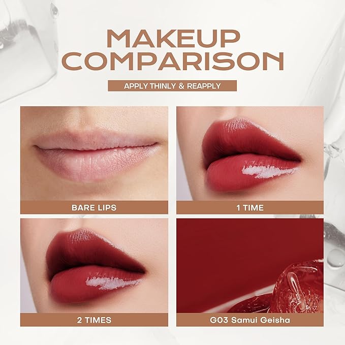 Mistine Lip Gloss Thai latte Long Lasting Lip Glaze Non-sticky Lip Tint Gloss with 1% Peptide Glossy Finish L08 Coconut Island Sunset 0.1 fl oz 1 Count