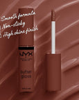 NYX PROFESSIONAL MAKEUP Butter Gloss Brown Sugar, Non-Sticky Lip Gloss - Brownie Drip (Deep Brown)