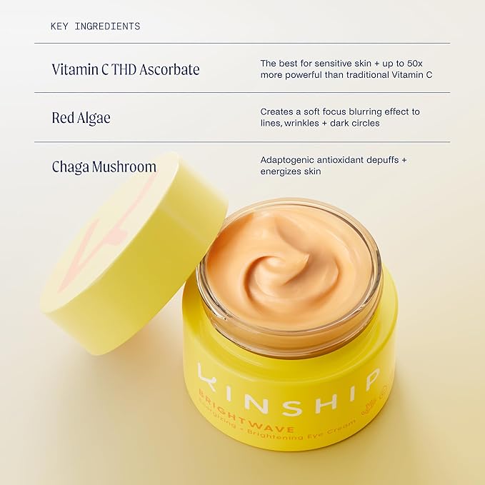 Kinship Self Reflect 100% Mineral SPF + Brightwave Vitamin C Eye Cream Bundle | Probiotic Moisturizing Facial Sunscreen | Energizing + Brightening Reduce Dark Circles & Puffiness | All Skin Types