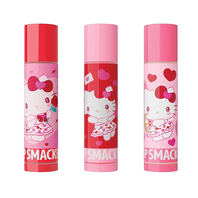Lip Smacker Heart Tin Lip Balm Trio, Sweet & Fruity Flavors, Moisturizing & Hydrating Lip Care, Sheer Glossy Finish, Fun & Collectible Gift Set for All Ages - Hello Kitty