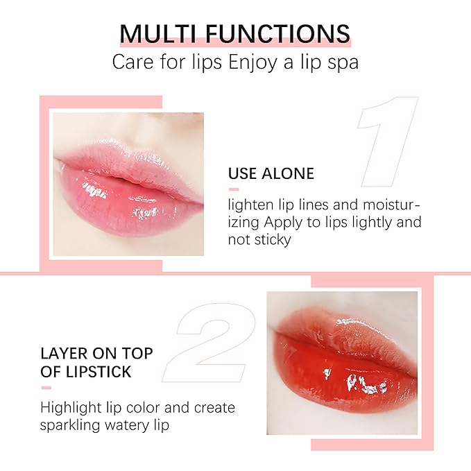 Hydrating Lip Glow Oil, Moisturizing Lip Gloss, Plumping Lip Oil, Non-Sticky Long Lasting Lip Gloss, Transparent Lip Oil Tinted, Reduce lip lines (Transparent(#000))