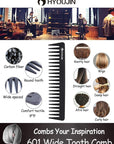 HYOUJIN 601 Black Carbon Wide Tooth Comb Detangling Comb Detangler Hair Comb for Long Wet hair Hair Straighten Curly Hair 230℃ Heat Resistan