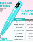 Cordless Electric Nail Drill File kit:Nail File Electric with 9 Speed LED Display for Acrylic Gel Dip Powder Polish,Professional Portable Manicure Pedicure Rechargeable for Home Salon Use (Blue)
