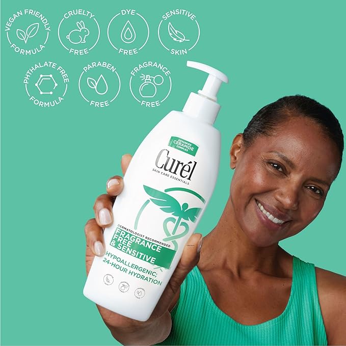 Curel Fragrance Free Lotion, Sensitive Hypoallergenic Lotion for Dry Skin, Dermatologist Recommended, 20 Oz, Pack of 4