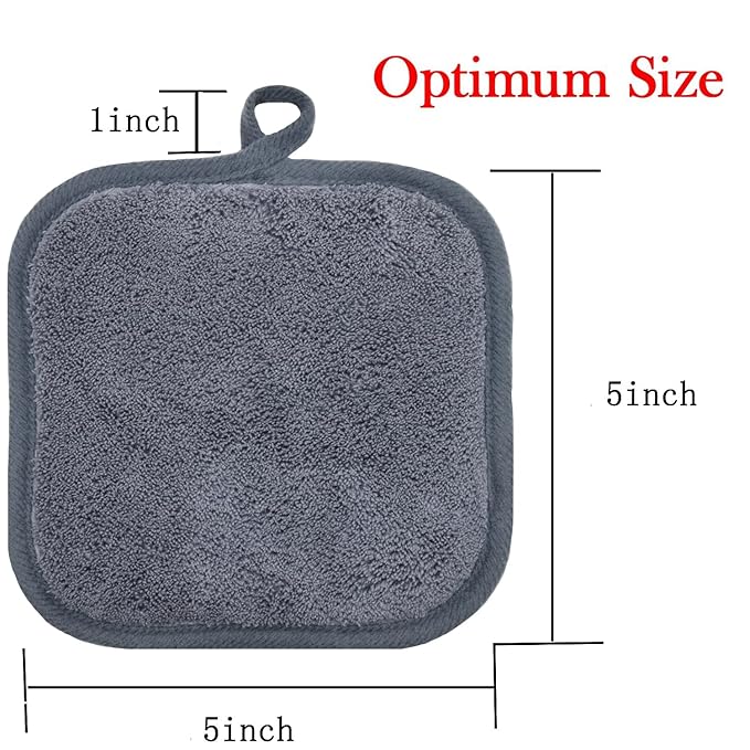 Makeup Remover Cloths for Face, Eye, Lips - Reusable Makeup Remover Pads Soft Microfiber Facial Cleansing Cloths 5 x 5 inch 6 Pack (Gray)