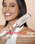 Hair Straightener Brush, TYMO Ring Hair Straightener Comb Straightening Brush for Women with 5 Temps 20s Fast Heating & Dual Voltage, Gold