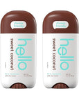 hello Sweet Coconut Aluminum Free Deodorant for Women and Men with Shea Butter, 24-Hour Freshness, Baking Soda Free Deodorant, Dermatologically Tested, 2.6 oz Stick (2 Pack)