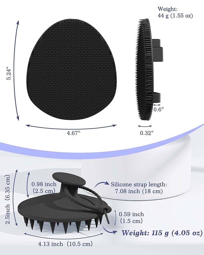 Manmihealth Silicone Hair Scalp Massager & Soft Bath Glove Set 2 PCS, Extra-large Shampoo Scalp Brush with Body & Face Scrubber for All Hair Skin Types with a Free Silicone Strap&Hook Style 1(Black*2)