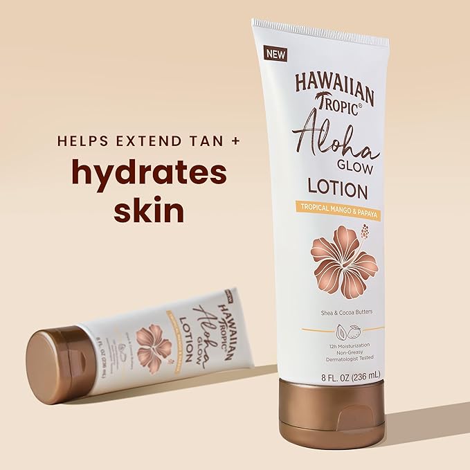 Hawaiian Tropic Aloha Glow Lotion, 8oz | Tan Extender Lotion, After Sun Tan Extender, After Sun Care with Shea Butter & Cocoa Butter, Hawaiian Tropic Body Moisturizer, Body Cream for Women, 8 fl oz
