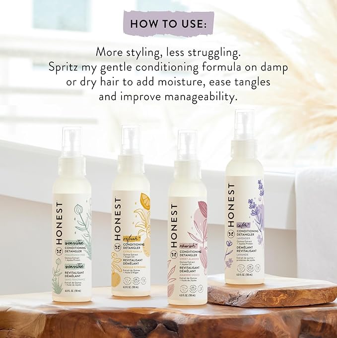 The Honest Company Conditioning Hair Detangler | Leave-In Conditioner + Fortifying Spray | Tear-Free, Cruelty-Free, Hypoallergenic | Lavender Calm, 4 Fl Oz