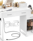Vanity Desk with 4 Storage Drawers - Modern Makeup Vanity Table with Charging Station, White Vanity Desk with Reversible Cabinet Dressing Table Set with Divided Organizers for Women Girls, White