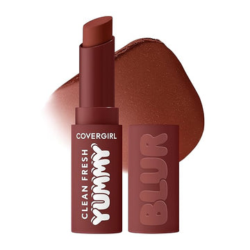 COVERGIRL Clean Fresh Yummy Blur Lipstick, Blurring Effect, Matte Lip Color, Fresh Pear Flavored, Vegan Formula - 180 Hunny Blur (Deep Plum)