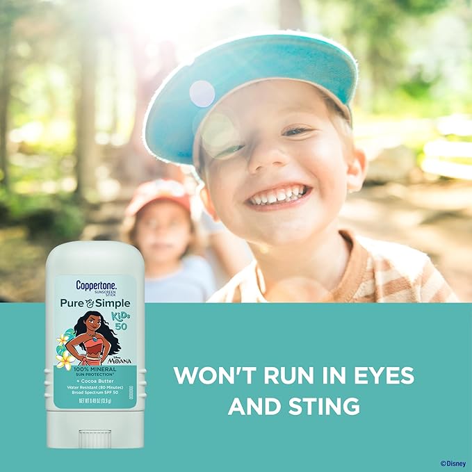 Coppertone Kids Sunscreen Spray SPF 50 (5 Oz Can) + Coppertone Pure and Simple Kids Mineral Sunscreen Stick SPF 50 (0.49 Oz Stick), Water Resistant, Free From Oxybenzone, Octinoxate, PABA and Dyes