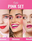 Oulac 3PCS Pink Lipstick Set | Metallic Lipstick, Moisturizing Lipstick, Lip Liner Stick | Smooth & Vegan | Ideal for Makeup Enthusiasts
