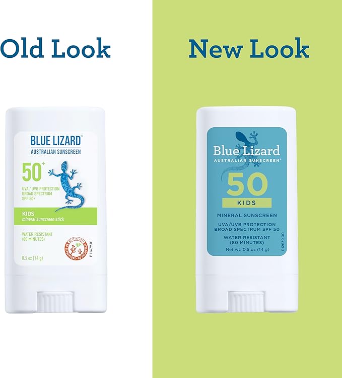 BLUE LIZARD Mineral Sunscreen Stick with Zinc Oxide SPF 50+ Water Resistant UVA/UVB Protection Easy to Apply Fragrance Free, Kids, Unscented, 0.5 oz