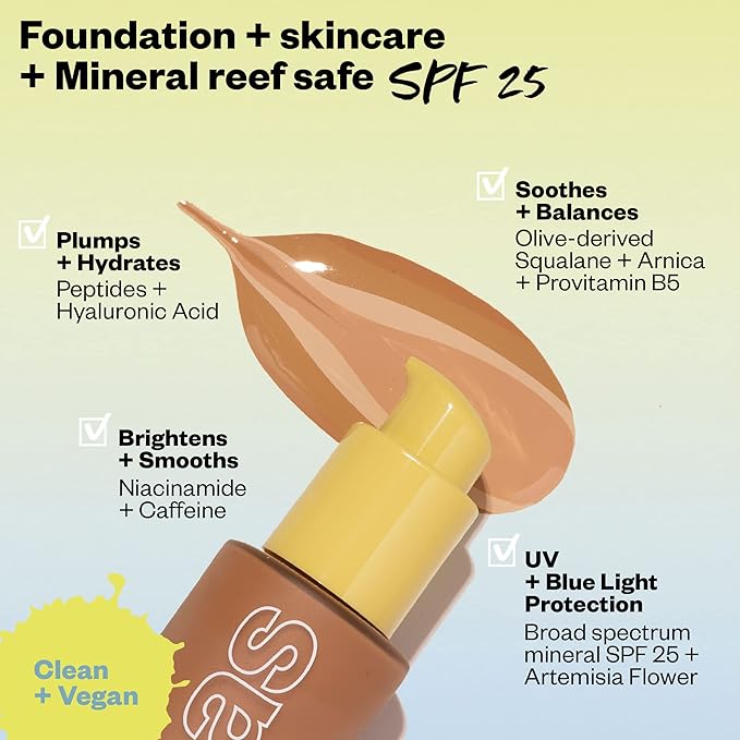 Kosas Revealer Skin-Improving Foundation with SPF 25 Protection - Hydrate, Brighten, Soothe, Plump, Protect Skin - Smoothing Texture, Natural Finish and Clean Formula - Medium Tan Neutral Olive 260