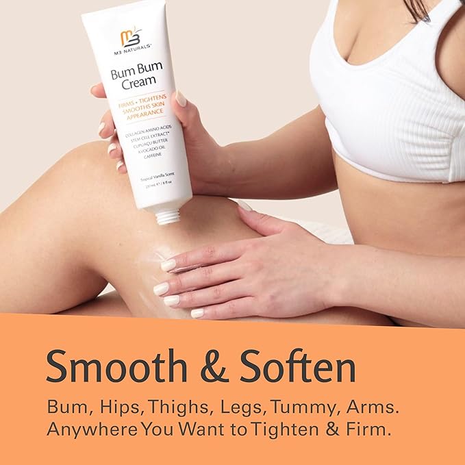 Bum Bum Cream with Lemon Vanilla Scent, 2-in-1 Skin Care Cellulite Treatment & Massage Lotion, Non-Greasy Skin Tightening for Firm Butt, Belly, and Thighs with Cupuaçu, Collagen, and Caffeine, 8 Fl Oz