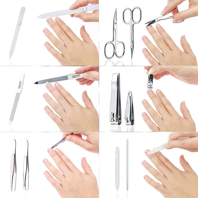 Manicure Set Women and Men – 12-Piece Professional Grooming Kit with Premium Tools, Genuine Leather Case, and Exclusive Glass Nail File for Hand & Foot Care, German Quality