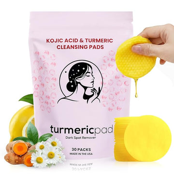 Turmeric Kojic Acid Cleansing Pads, 30 Count | Soothing Chamomile | Nourishing & Brightening, Oil Control & Even Skin Tone for All Skin Types
